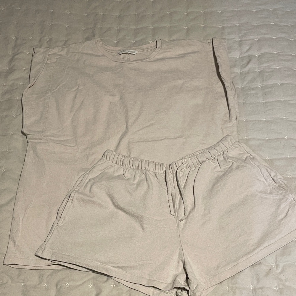 Zara Cream Women's Top & Short Set